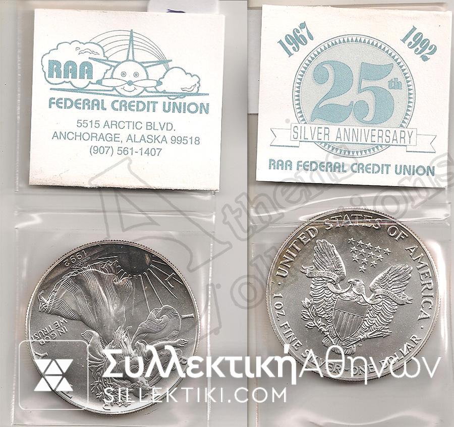 USA 1 Dollar 1992 UNC with case from Alaska